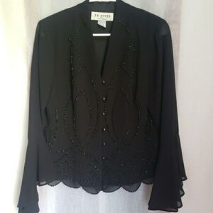 VTG J.R Nites by Caliendo Top Size 6 Black Beaded Blouse Bell Sleeve Whimsy Goth